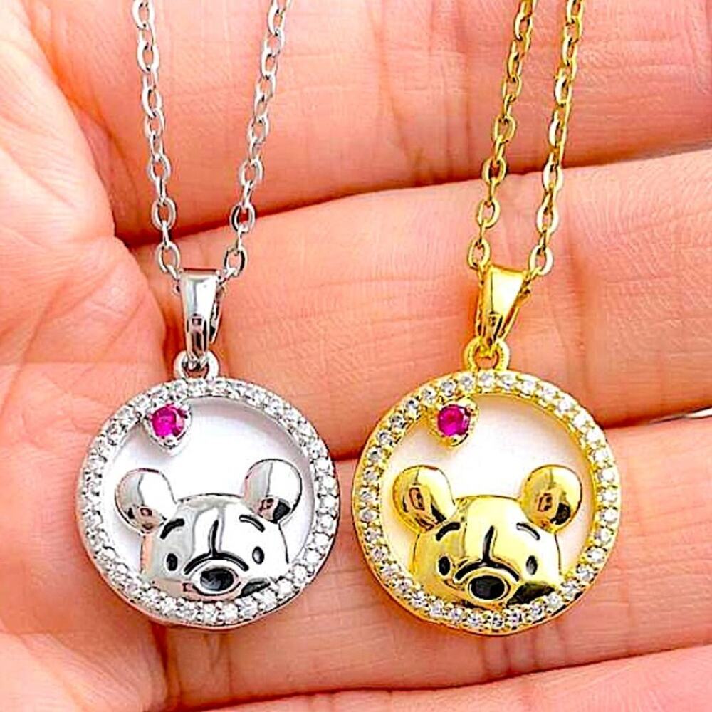 Disney Winnie The Pooh Necklace Charm Sterling Silver Crystal Stone